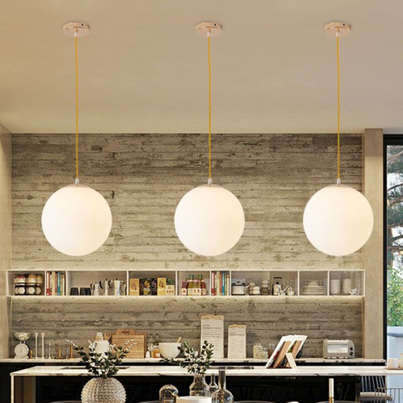 White Glass Spherical Suspension Lighting Minimalism 1 Head Ceiling Pendant Light over Table