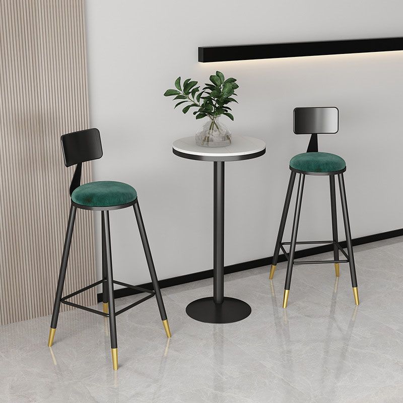 Glam Metal Barstool Velvet Footrest Low Back Stool in Matte Finish for Home