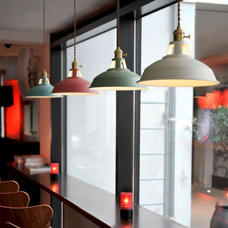 Kitchen Barn Metal Shade Pendant Lamp 1 Light Nordic Style Macaron Colored Hanging Lamp