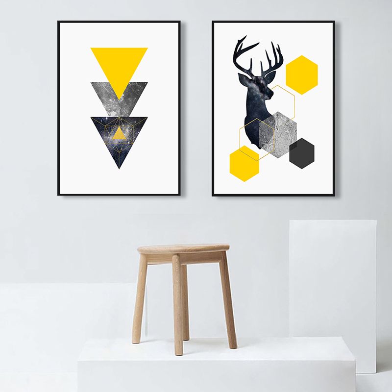 Illustration Deer Canvas Print Living Room Animal Wall Art in Pastel Color, Set of 2