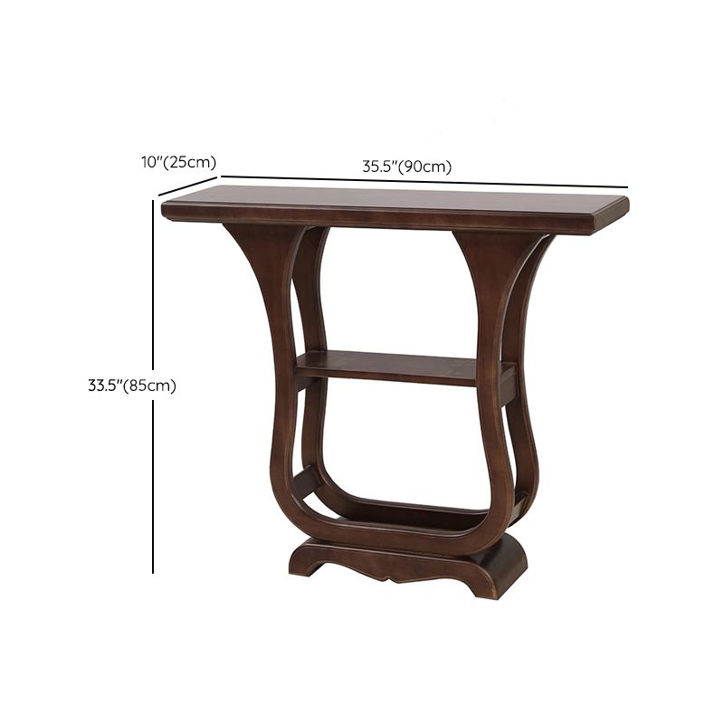 Solid Wood Rectangle Console Table 33.46" Tall Accent Table with Shelves