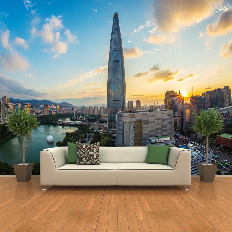 Modern Whole City Landscape Wall Mural for Office Room Personalized Size Wall Decor