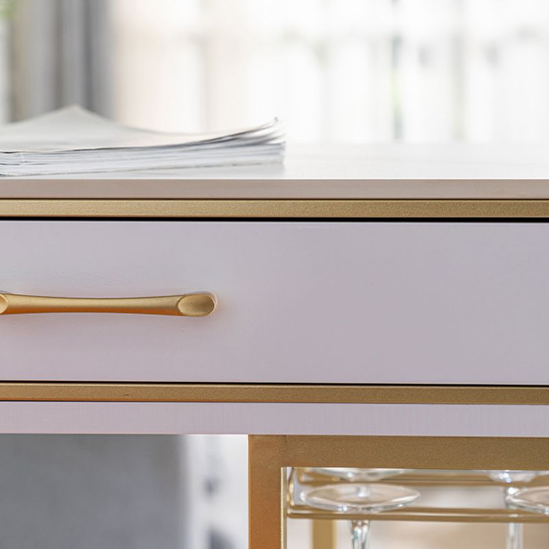 Stone Rectangle Bar Table Metal Base with Drawers for Living Room