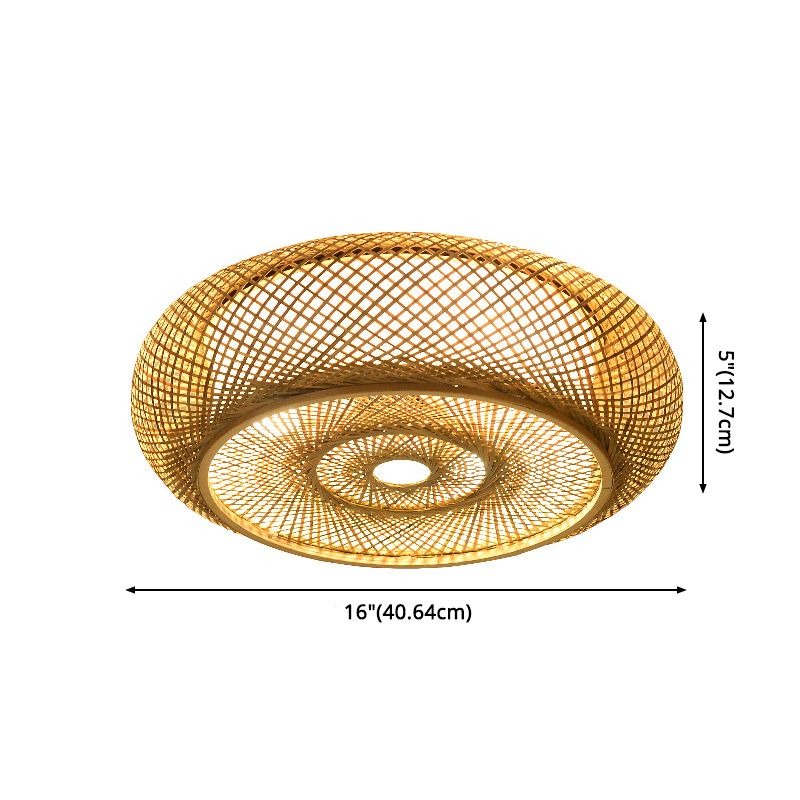 Bamboo Beige Flush Mount Ceiling Fixture Round Asian Flush Mount Ceiling Light Fixture