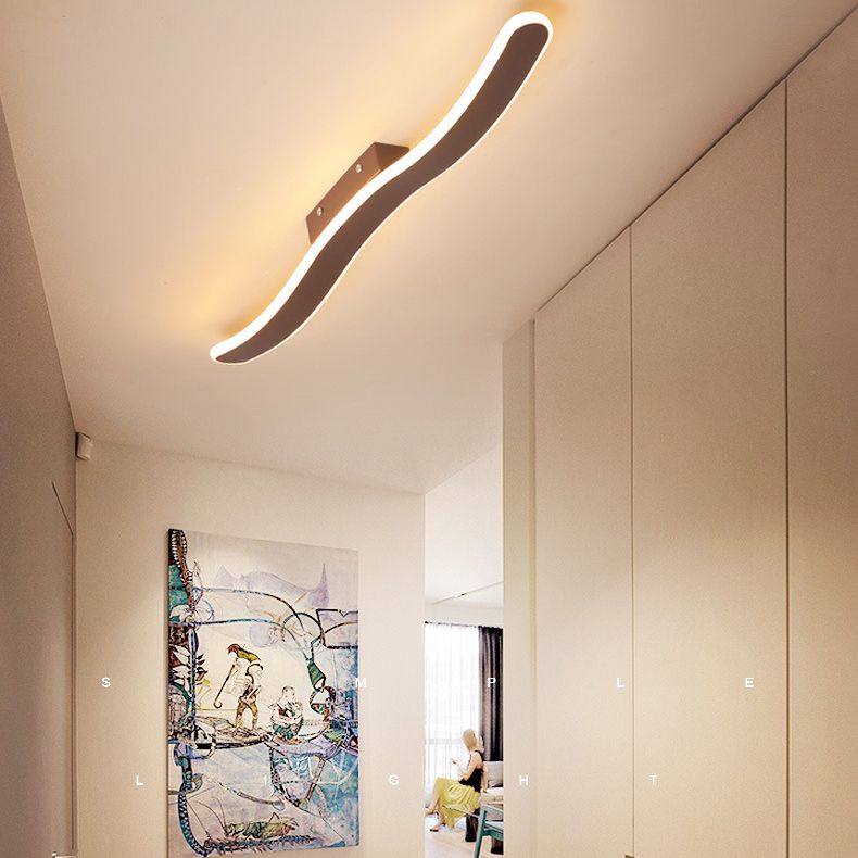 Wave Metal Semi Flush Mount Lighting Minimalist LED Coffee Semi Flush Ceiling Light