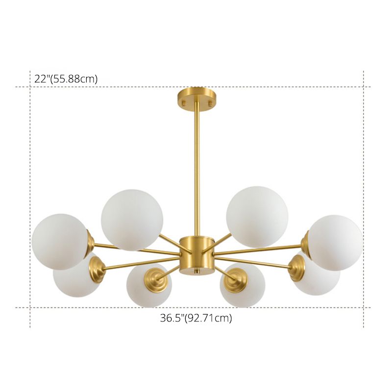 Post-Modern Metal Hanging Chandelier Light Opal Glass Shade  Ceiling Chandelier in Gold for Living Room