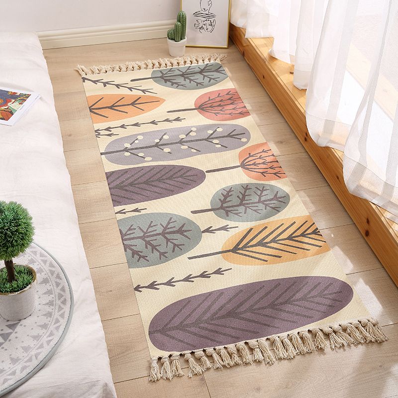 Multi-Color Moroccan Rug Polypropylene Geo Print Carpet Stain-Resistant Rug with Tassel for Bedroom