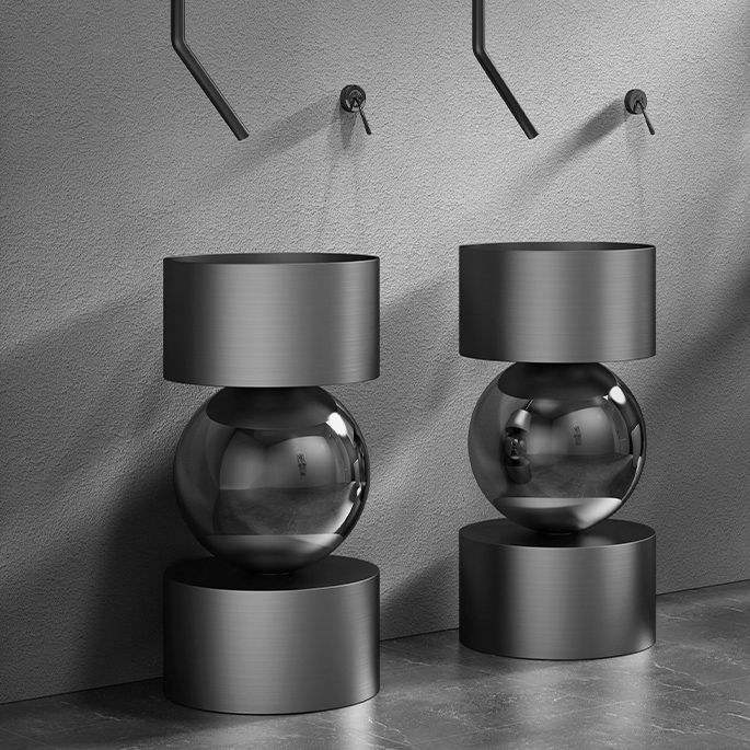 Contemporary Bathroom Sink with Pop-Up Drain Metal Round Pedestal Bathroom Sink