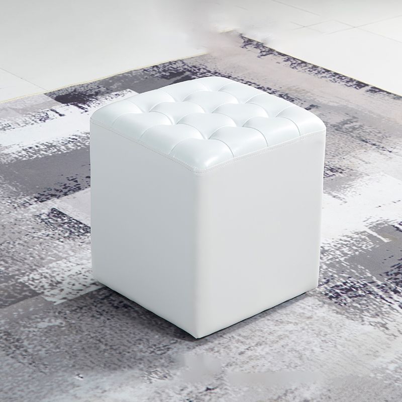 Contemporary Stain Resistant Standard Square Yellow Leather Pouf