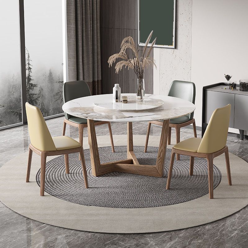 Round Dining Table Set 1/4/5/7 Pcs Solid Wood Frame Dining Table and Chairs