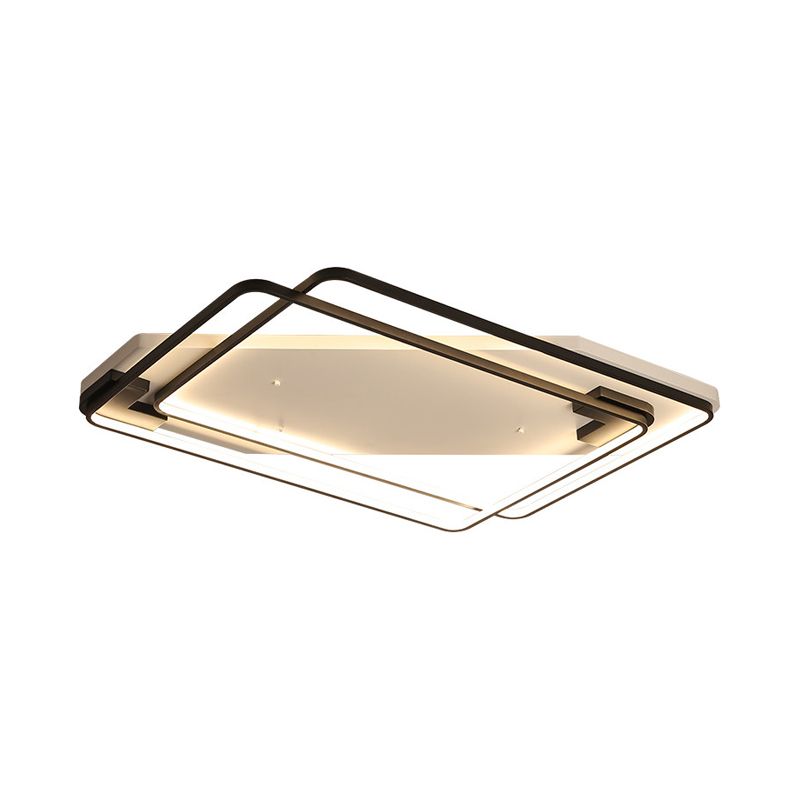 Modern LED Ceiling Light Fixture Aluminum Black-White Overlapping Rectangle Flush Mount in Warm/White Light for Living Room