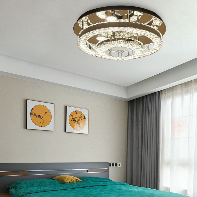 Lámpara empotrada de anillo LED, iluminación empotrada de cristal cromado de estilo moderno para dormitorio, 21,5 "/31,5" de ancho