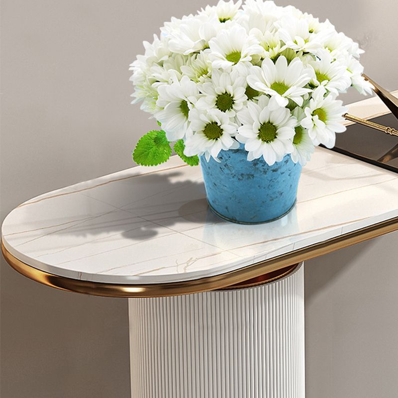 Glam Oval Console Table Stone White Console Sofa Table for Hall
