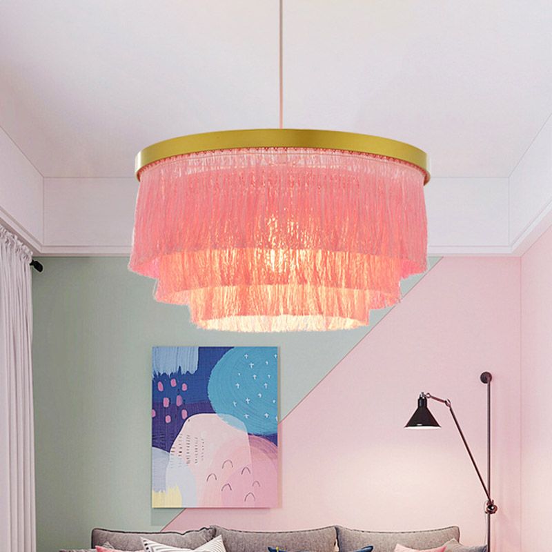 Fringe Gold Ceiling Light Layered 1-Light Minimalism Hanging Lamp for Living Room