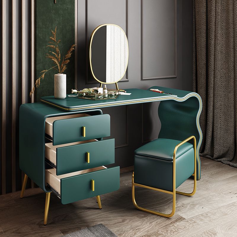 3 Drawers Make-up Vanity Set, 28.74" H Leather Vanity with Stool & Mirror