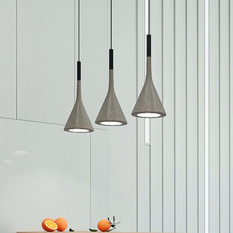 Funnel Dining Room Suspension Lighting Cement 1 Head Minimalist Pendant Ceiling Light in Grey