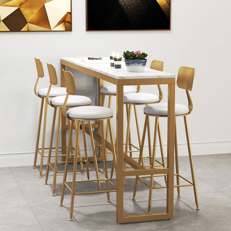 White Stone Top Table and Stool Set 1/2/5/7 Pieces Indoor Glam Counter Height Set