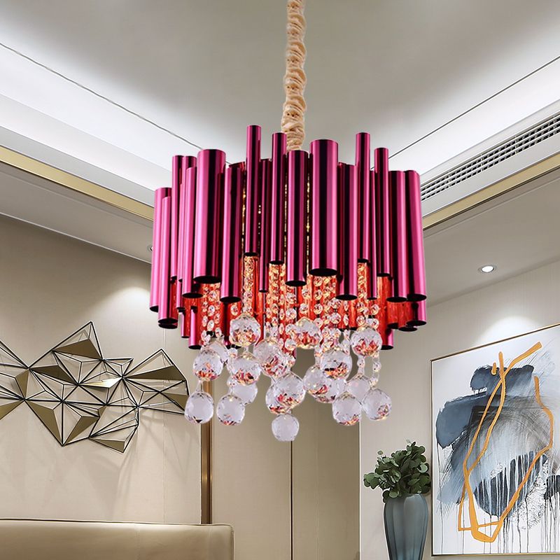 Lampada del lampadario in metallo a tubo sottile modernista 6 luci oro/rosa lampada a pendolo finitura con sfera di cristallo
