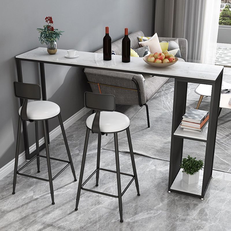 Industrial Style Rectangle Bar Table Faux Marble Double Pedestal Bar Dining Table