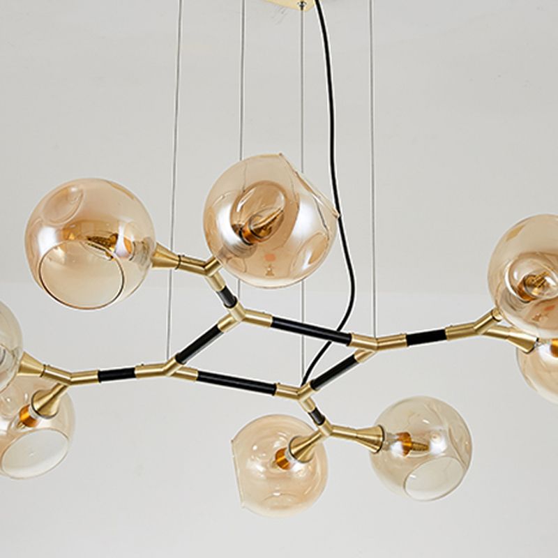 Glass Round Shape Chandelier Light Modern Style 8 Lights Chandelier Light Fixture in Gold