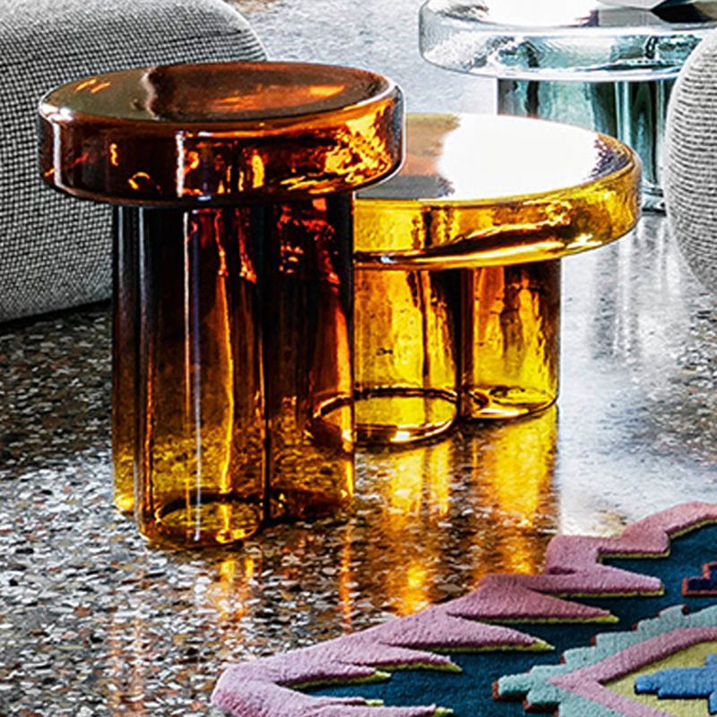 Contemporary Round Glass Top Sofa Side Accent Table Pedestal Side End Table