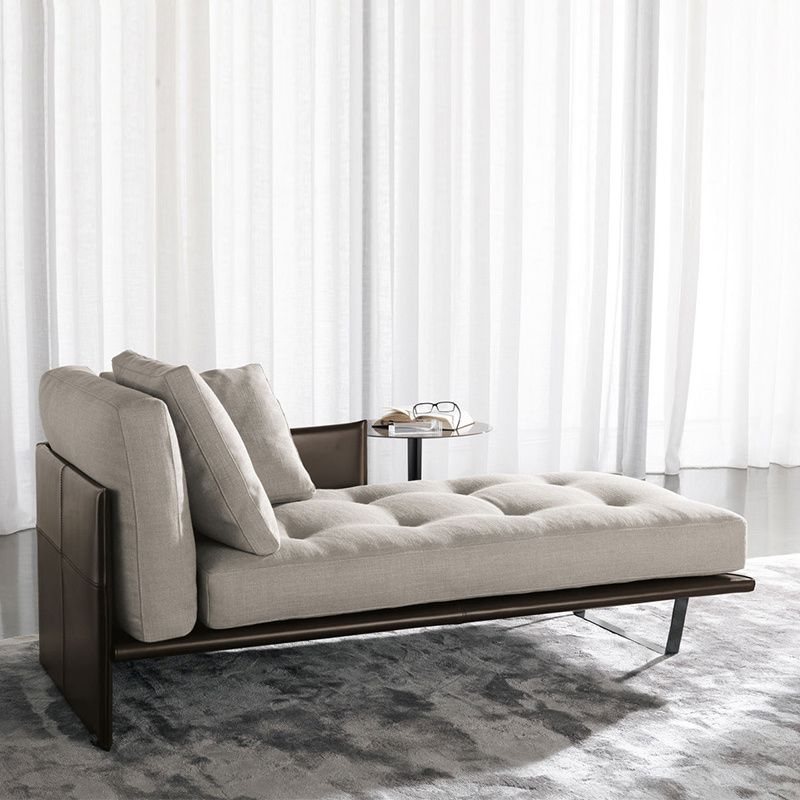 Contemporary Tufted Cotton Blend Chaise Lounge with Square Arm and Extra 2 Pillows