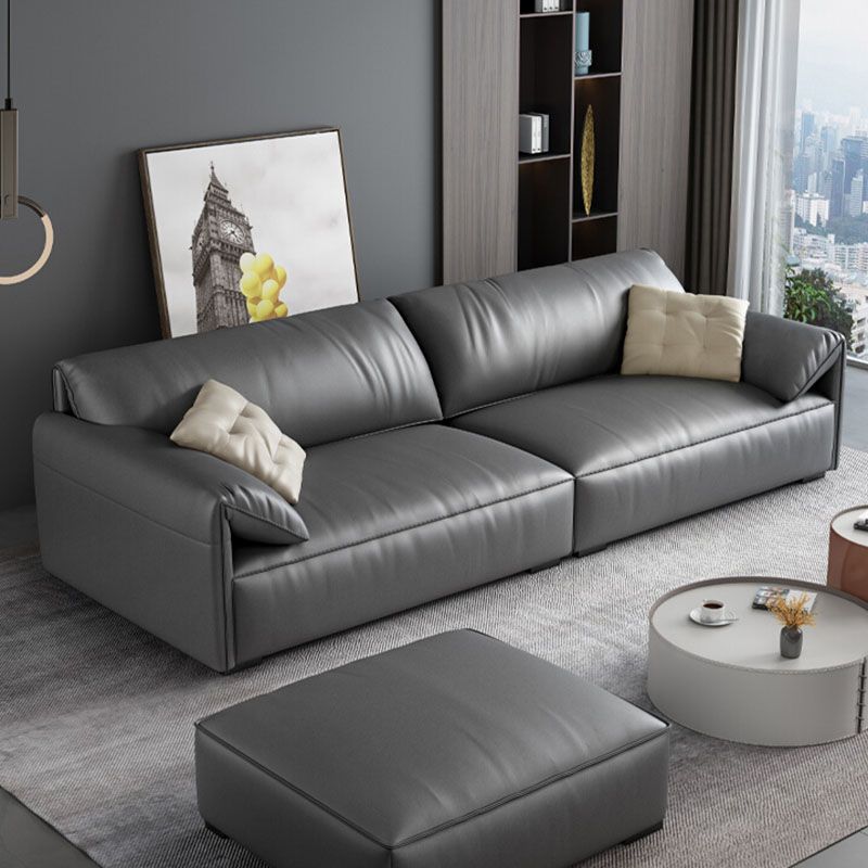 Stain Resistant Stationary Living Room Pillow Top Arm Standard Gray Sofa