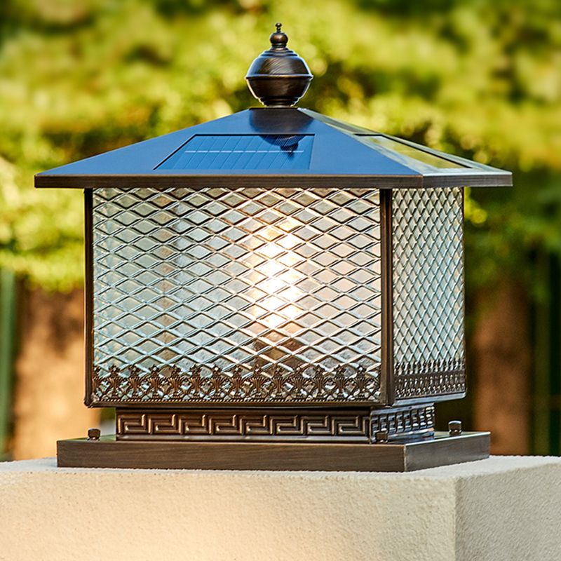 Modern LED Pillar Lamp Simple Solar Lighting Fixture with Glass Shade for Garden