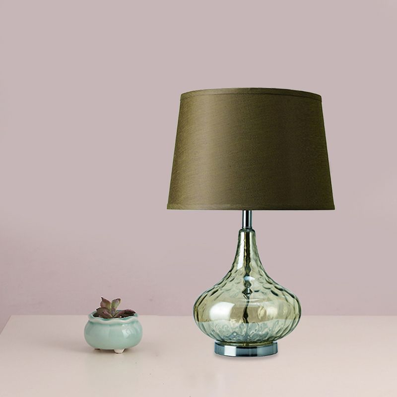 Bellied Vase Table Lamp Modern Clear Hammered Glass 1 Head Hotel Night Light with Army Green Fabric Lampshade