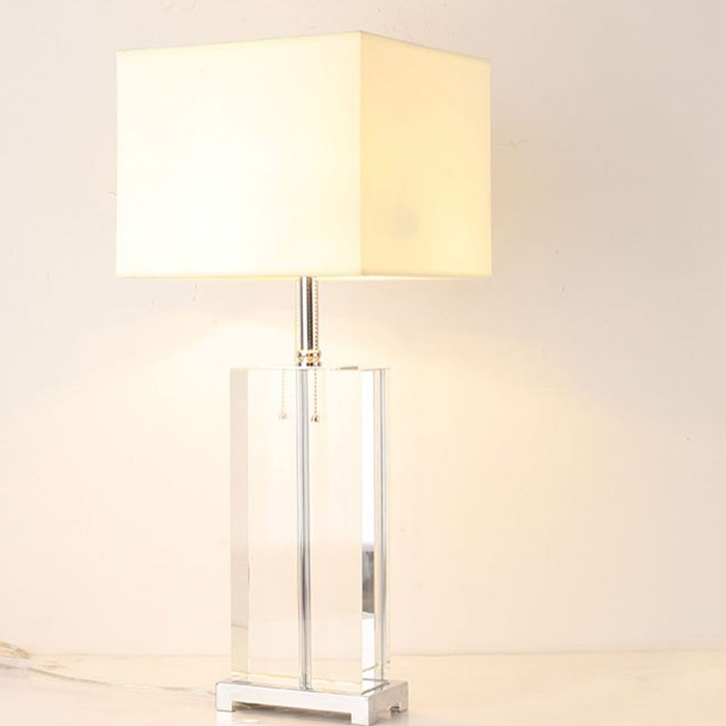 Lécher de bureau ombré Tissu moderne 2 ampoules de 10,5 "/ 13" de large lampe à table blanche avec chaîne de traction