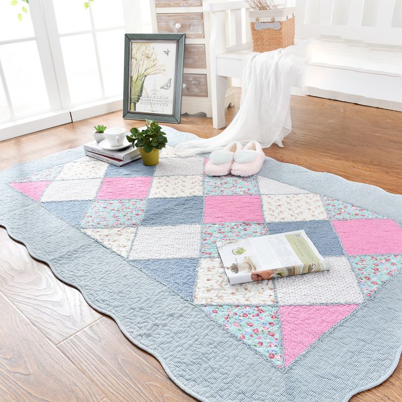Modern Geometric Printed Rug Multicolored Cotton Indoor Rug Anti-Slip Backing Stain-Resistant Area Carpet for Room