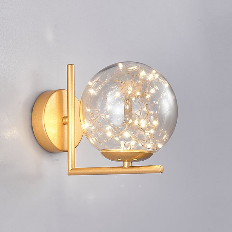 Modern Luxury LED Wall Sconce Wrought Iron Globe Wall Lamp with Glass Shade