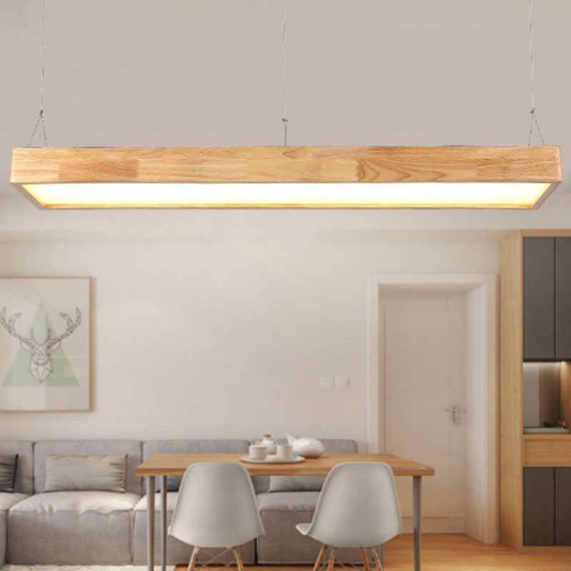 Wood Rectangle Island Lighting Fixture Modern Style LED Wooden Hanging Ceiling Light