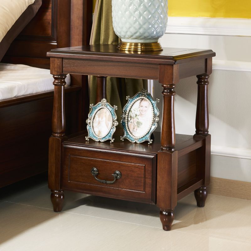 Farmhouse Brown Wood End Table, 2-Tier Side Table with Storage