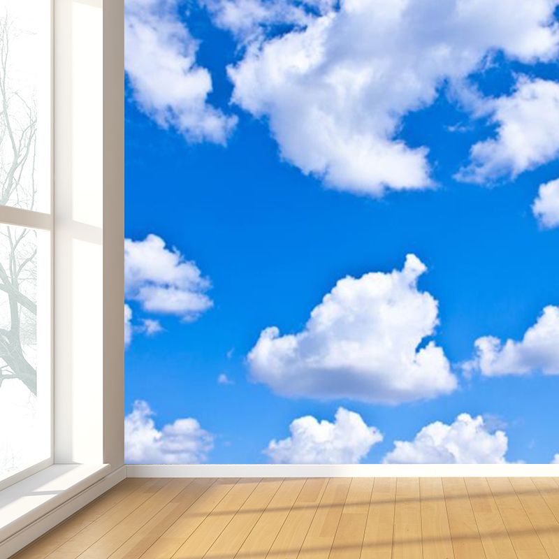 Huge Sky View Mural for Bathroom Natural Landscape Wall Art in Light Color, Stain Resistant