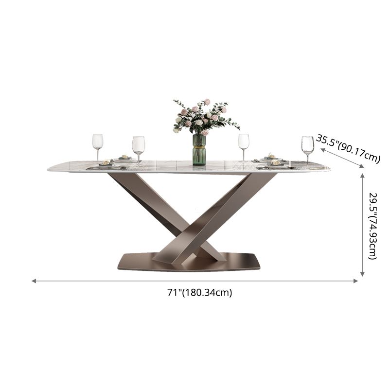 Modern Style Sintered Stone Dining Table with Standard Height Table and Rose Gold Trestle Base