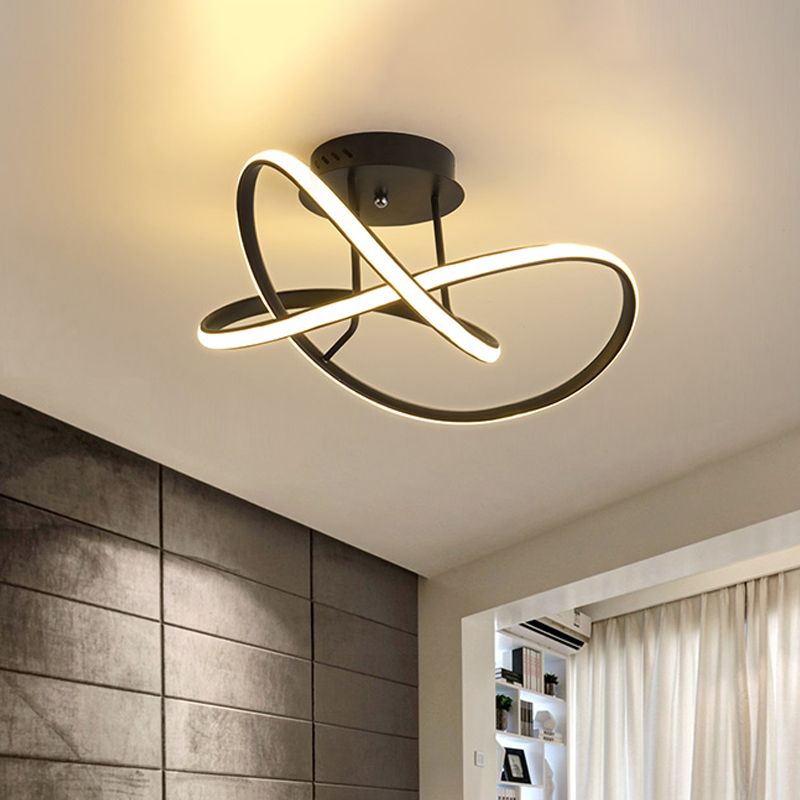 19.5"/23.5" W Acrylic Swirl Wave Ceiling Mount Minimal LED Black Semi Flush Mount Light Fixture in Warm/White Light
