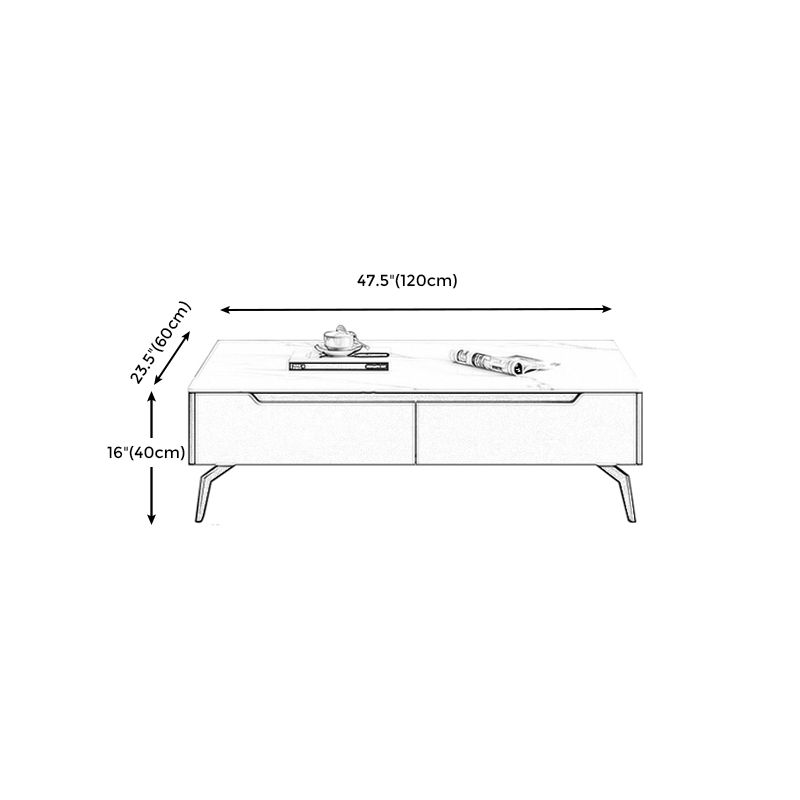 Rectangular Slate Top Coffee Table with 4 Drawers Metal 4 Legs Cocktail Table