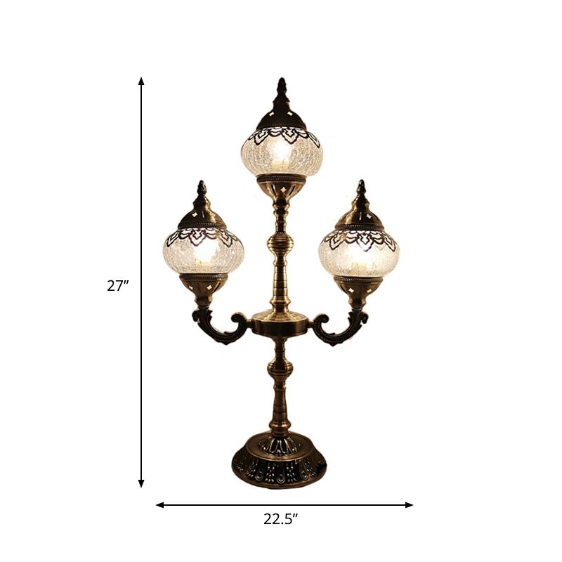 Lámpara de escritorio pequeña ovalada, cristal craquelado Vintage, 1/2/3 luces, lámpara de mesa de noche de bronce