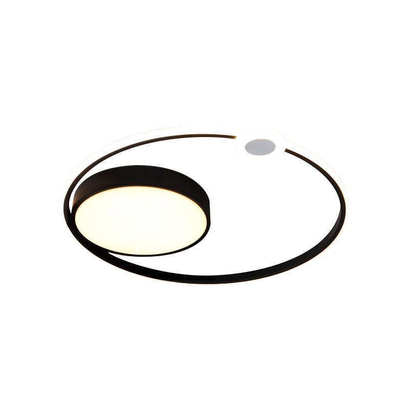 Acrylic Ring Flush Light Contemporary 16"/23.5" Width LED Black Ceiling Light Fixture, Warm/White Light