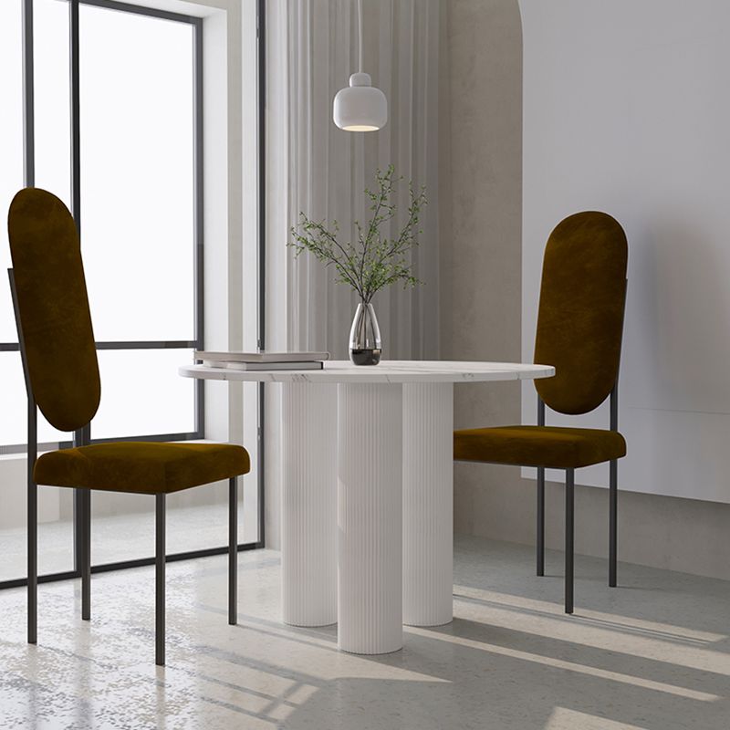 Round Shape Two-Color Dining Table Sintered Stone Table Contemporary with 3 Legs