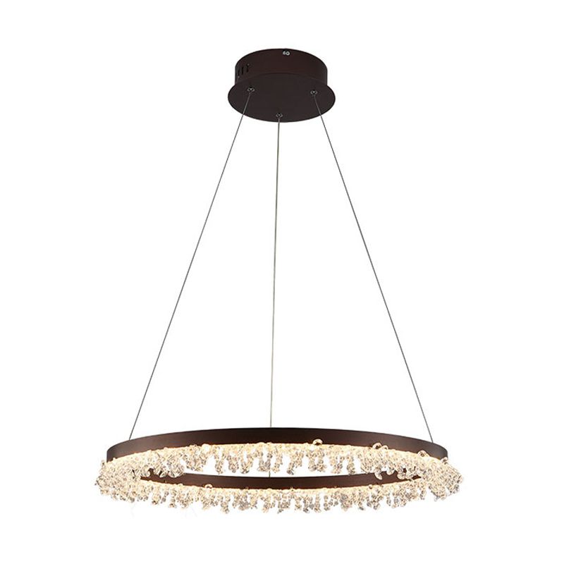 Brown Round Chandelier Light Contemporary Crystal LED Hanging Lamp in Natural Light for Bedroom, 16"/23.5"/31.5" Wide