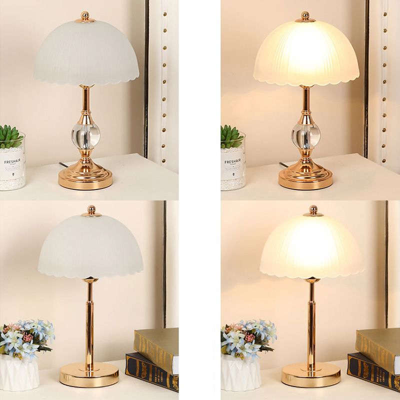 Frosted White Glass Scalloped Shade Night Lamp Modern 1-Head Table Light for Bedroom