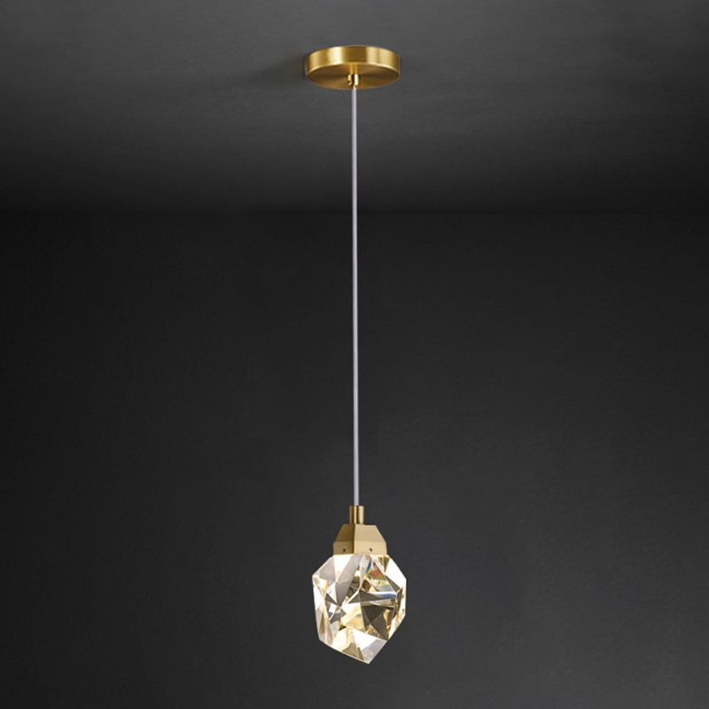 Lampe à suspension géométrique en cuivre LED moderne LED avec nuance de cristal