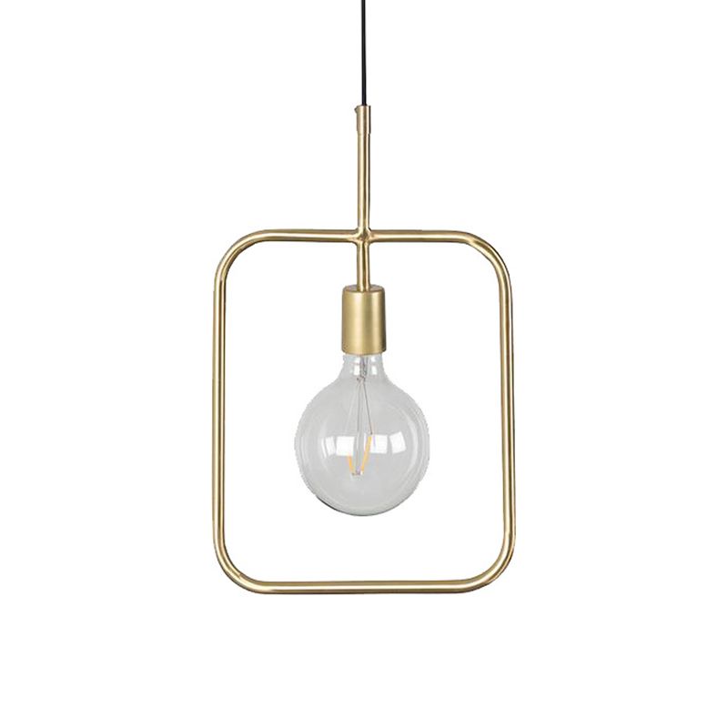 Exposed Bulb Pendant Light Fixture Contemporary Metal 1 Light Gold Square Skeleton Hanging Ceiling Light