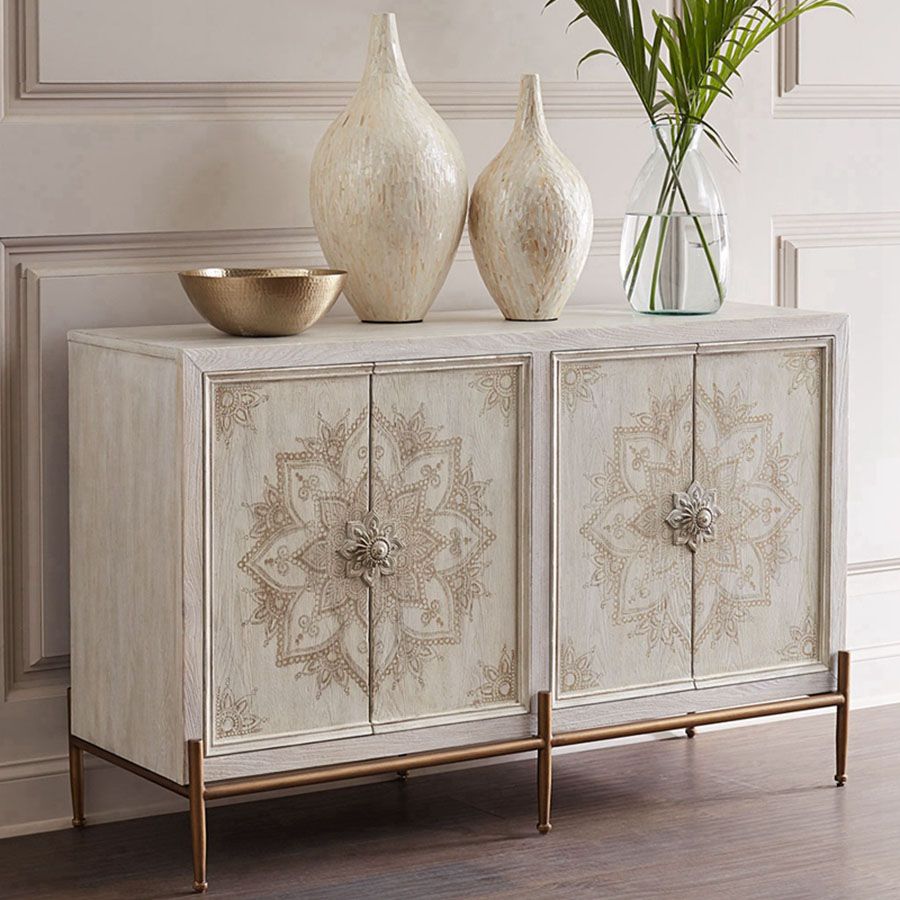 White Knobs Wood Cabinets Included Accent Cabinet with Straight Legs