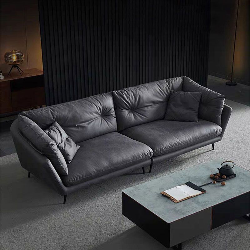 Faux Leather Tufted Contemporary Flared Arm Stain Resistant Sofa Couch