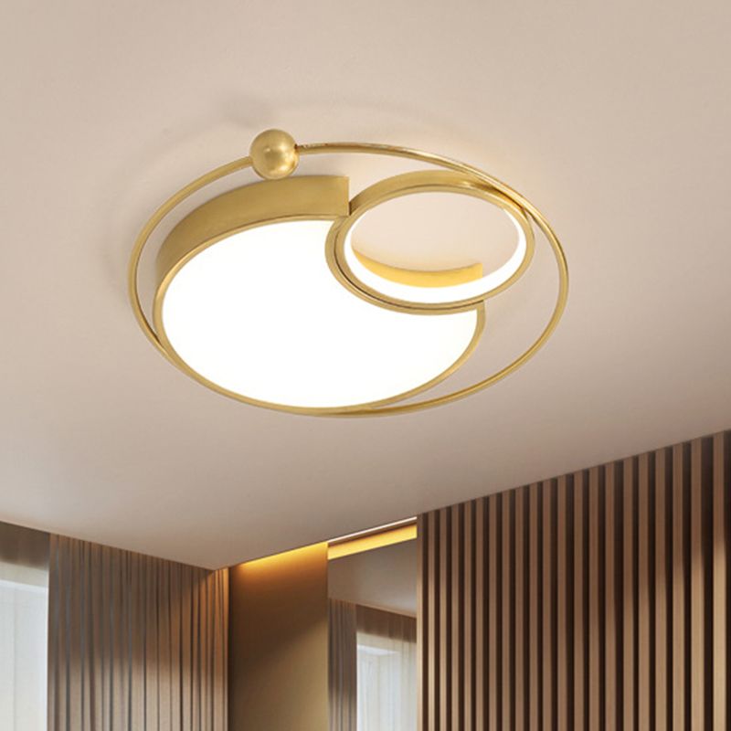 Round Flush Light Fixture Contemporary Metal LED Gold Flush Mount Lighting for Bedroom