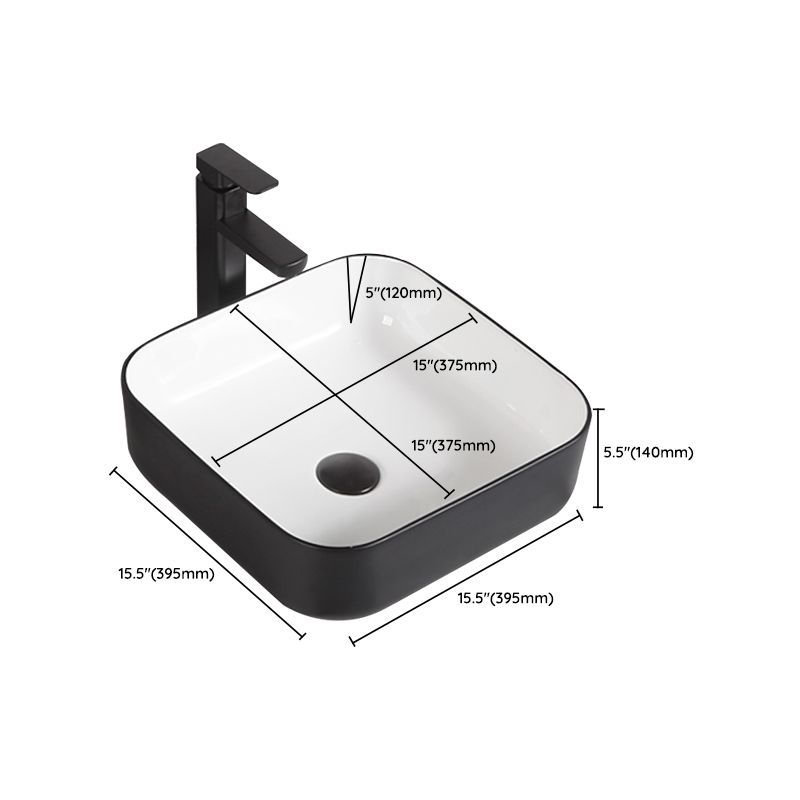 Contemporary Bathroom Sink Porcelain Pop-Up Drain Rectangular Vessel Bathroom Sink