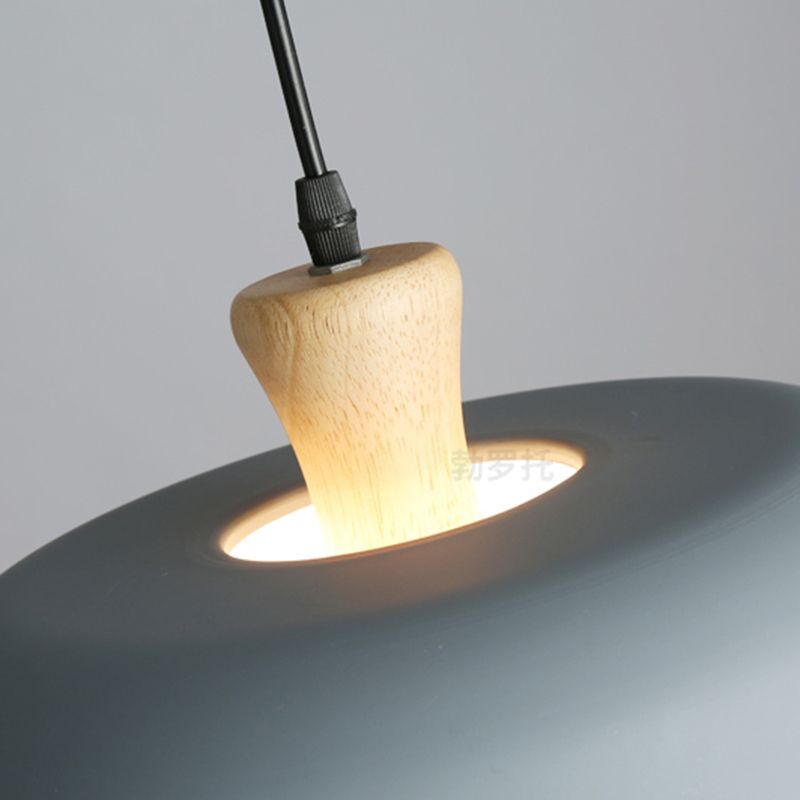 Modern Drum Shaped Pendant Lamp Metal 1 Light Dining Room Suspension Light in Grey